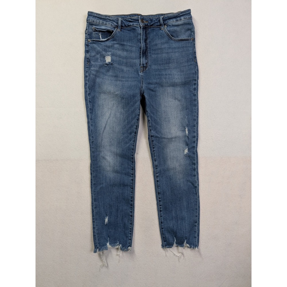Risen Womens Skinny Jeans 1XL Distressed Raw Hem Blue High Rise XRDP1425